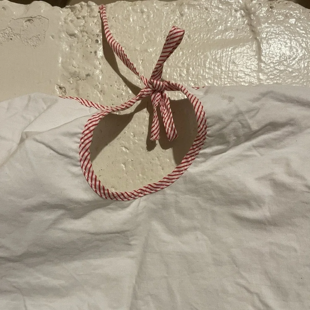 VTG My First‎ Christmas Baby Bib Embroidered Cloth Plastic Backing Pocket Tie